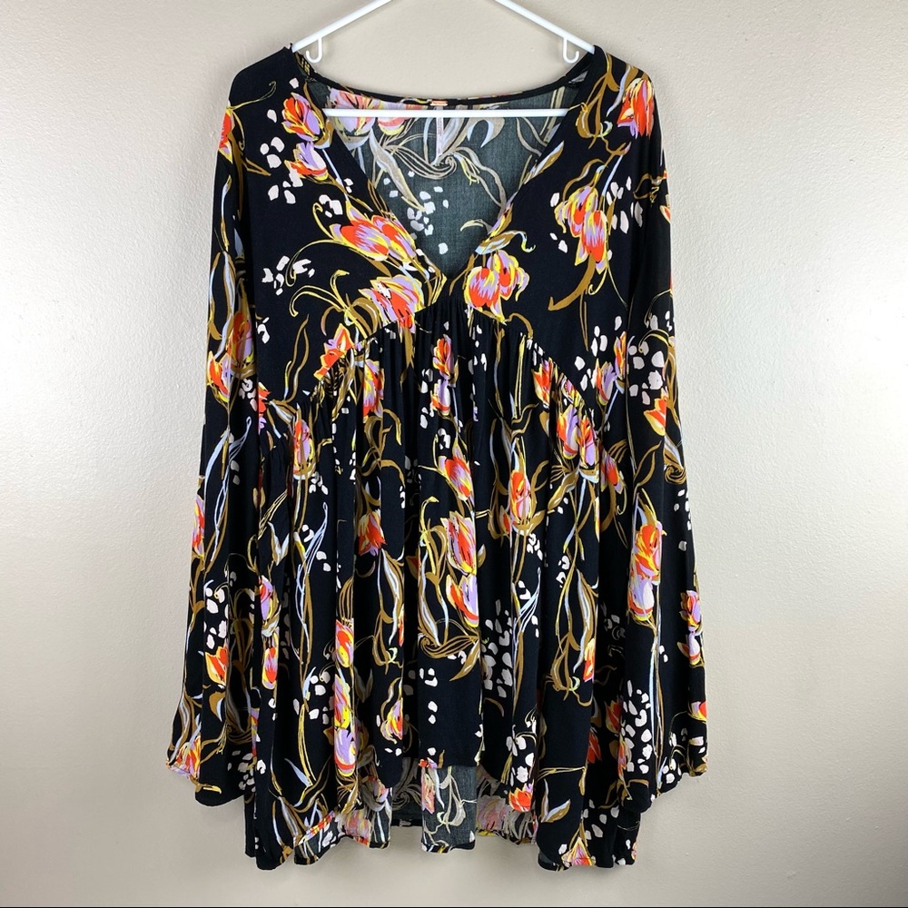 Free People Bella Floral Print Tunic Black Onyx L - Picture 3 of 10